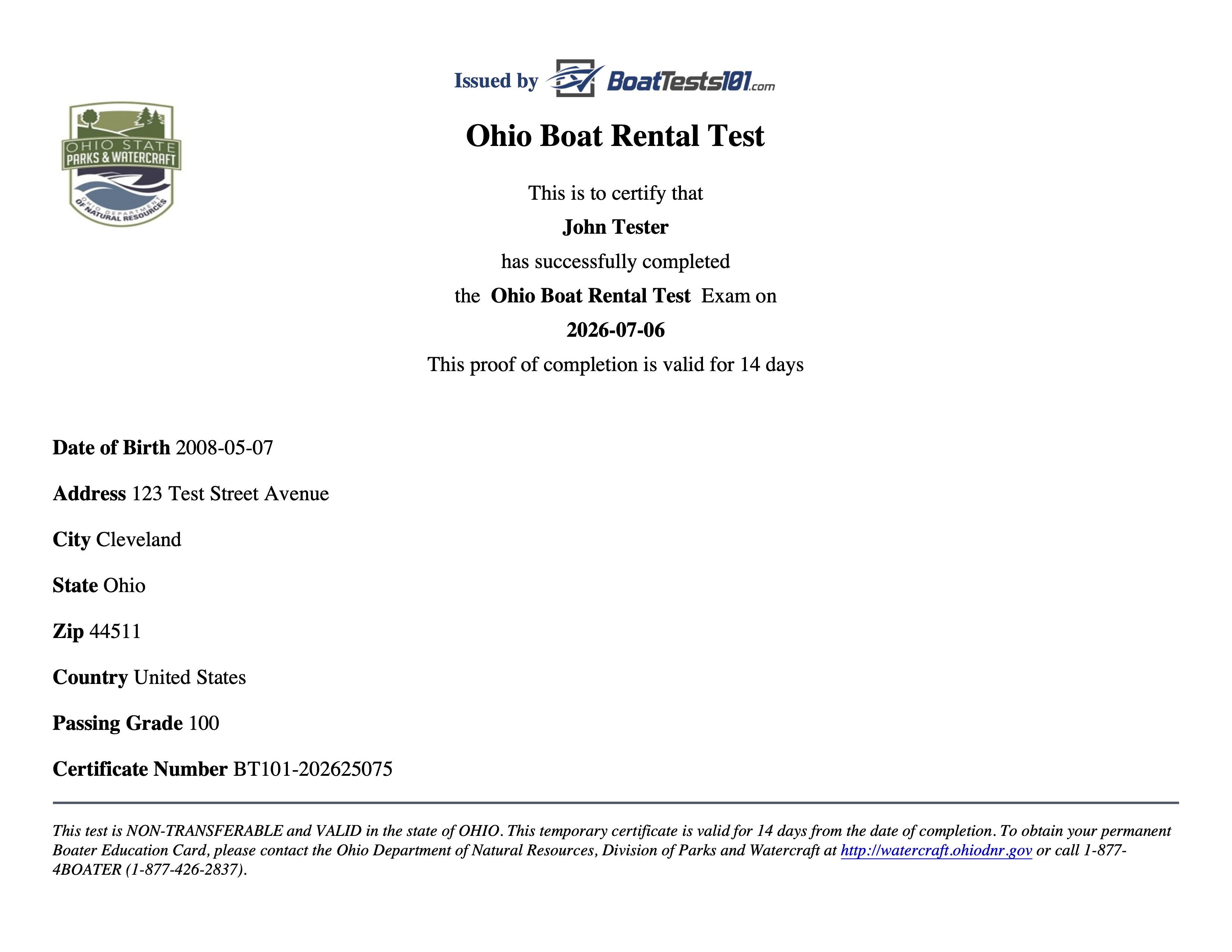 Ohio Boat Rental Test