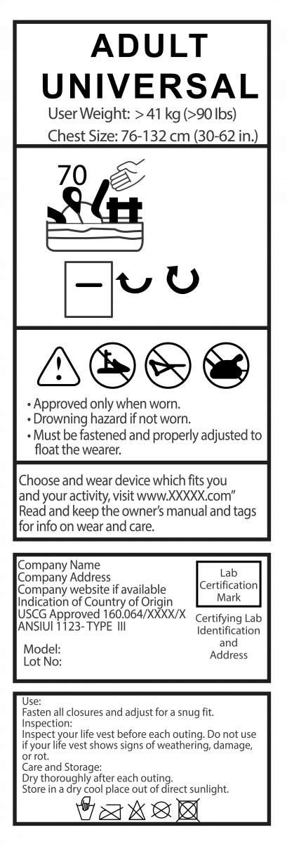 Flotation device label, Adult Unversal