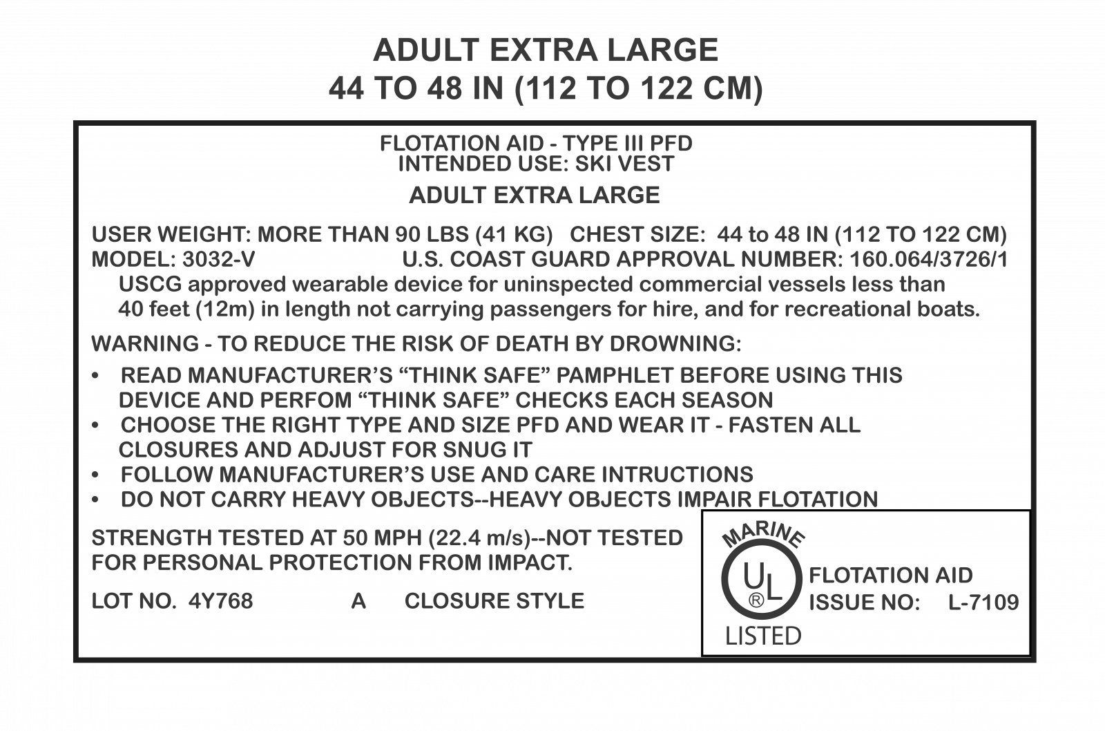 Flotation device label