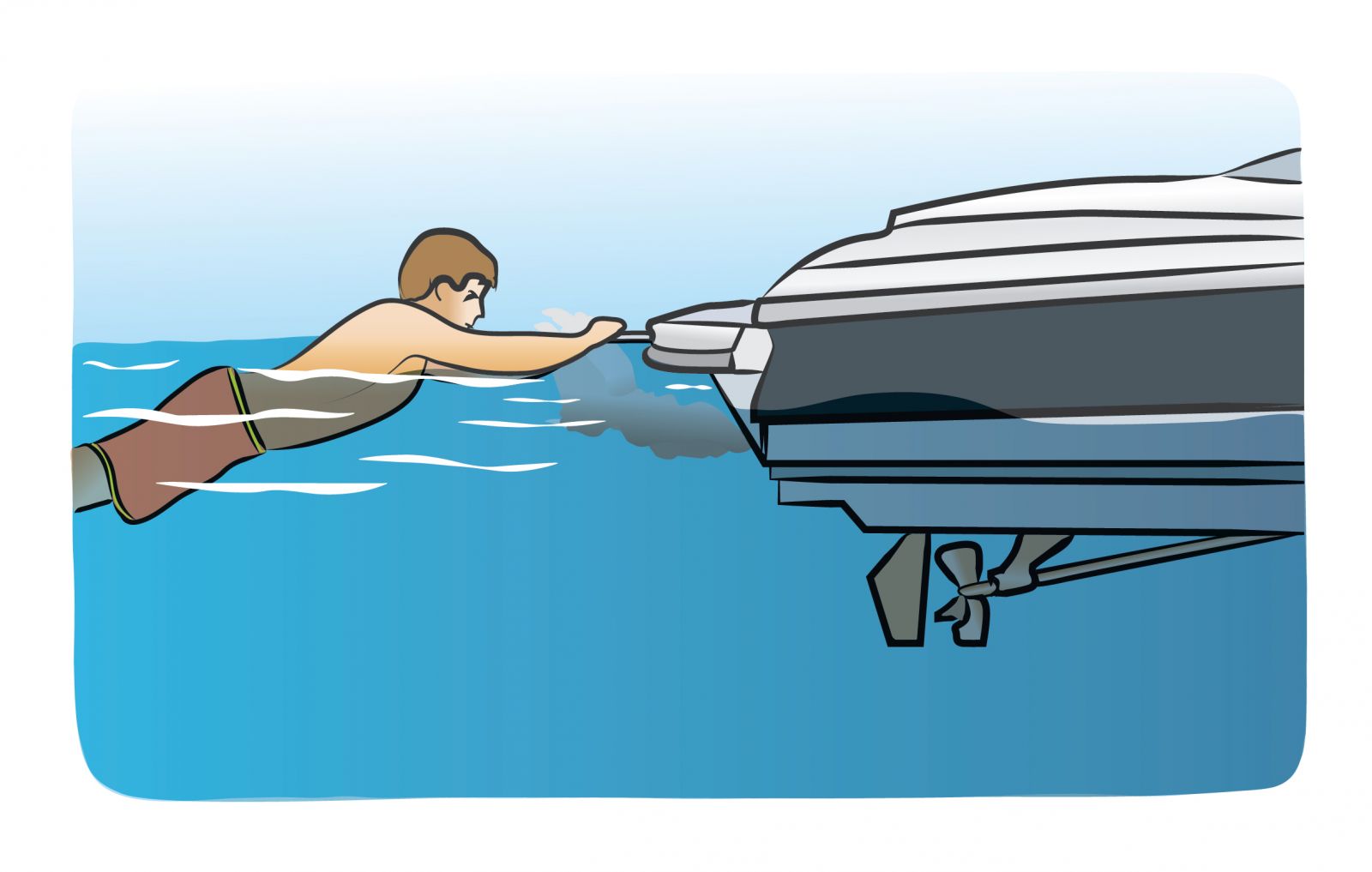 Swimmer Teak Surfing behind a boat releasing smoke