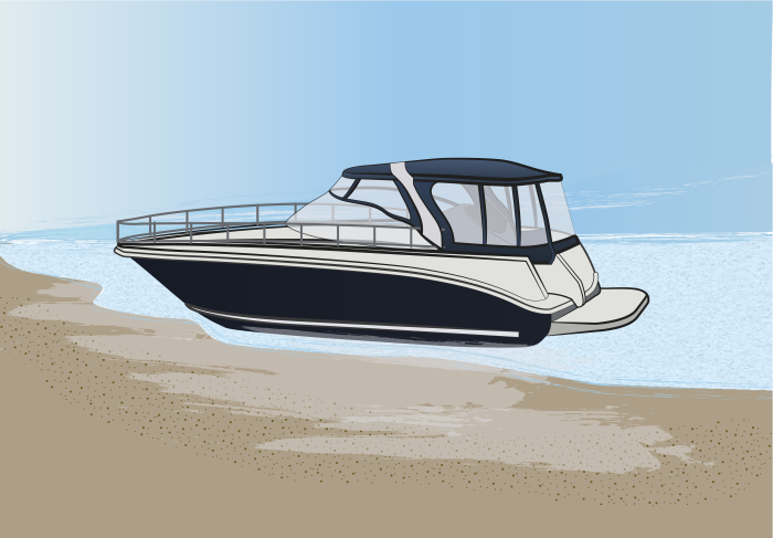 A grounded boat on the beach