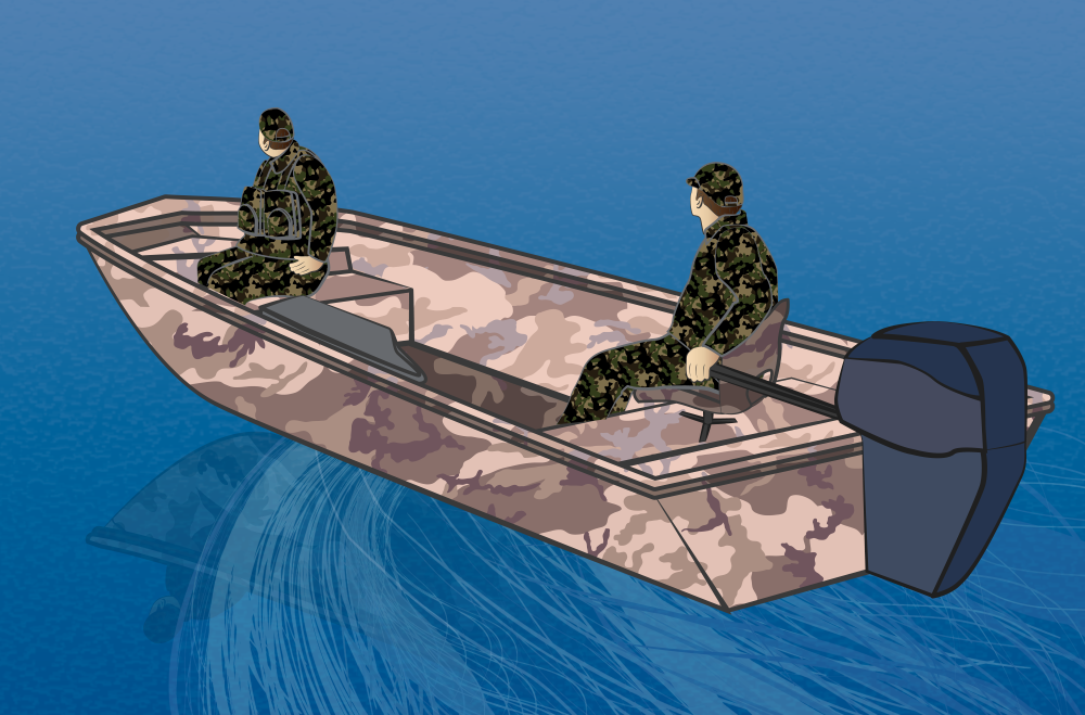 Two fishermen on a boat