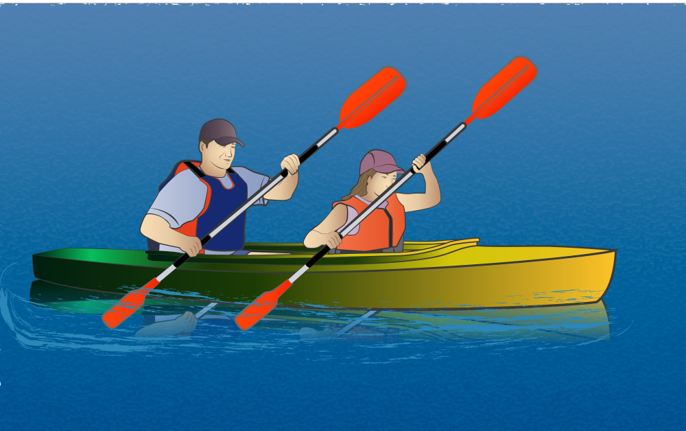 Two persons paddling on a kayak